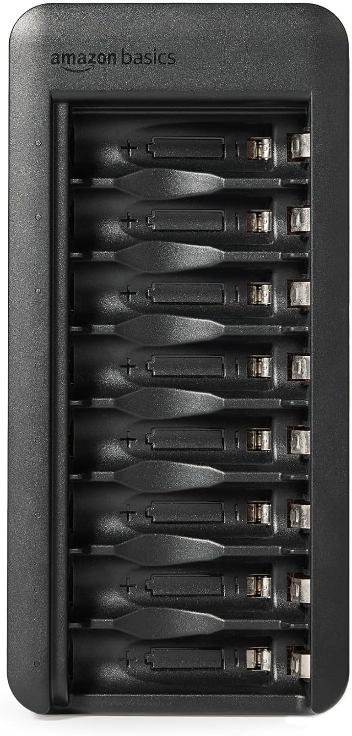 Rechargeable AA Low Self Discharge NiMh Batteries with 8-Bay Battery Charger, USB-C Port, No AC Power Adapter, 8