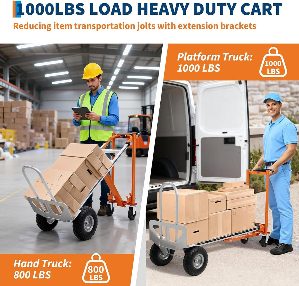 4 in 1 Convertible Hand Truck, Aluminum Hand Trucks 1000 Lb Capacity, Convertible Hand Truck with Wheels, Elastic