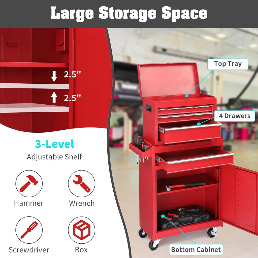 Rolling Tool Cart Utility Cart on Wheels, Heavy Duty Tool Chest Storage Tool Box Cart, Industrial Mechanic Service
