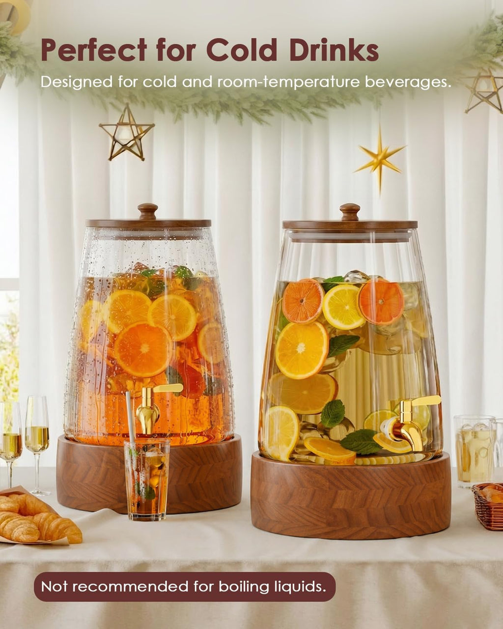 2 Gallon Glass Drink Dispenser with Spigot, Beverage Dispenser with Stand