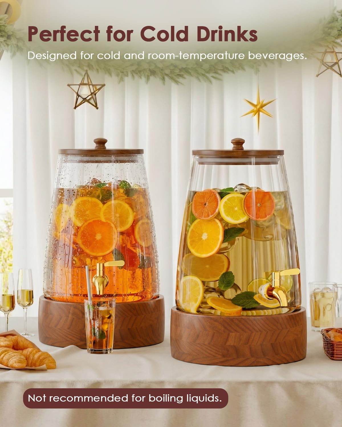 2 Gallon Glass Drink Dispenser with Spigot, Beverage Dispenser with Stand