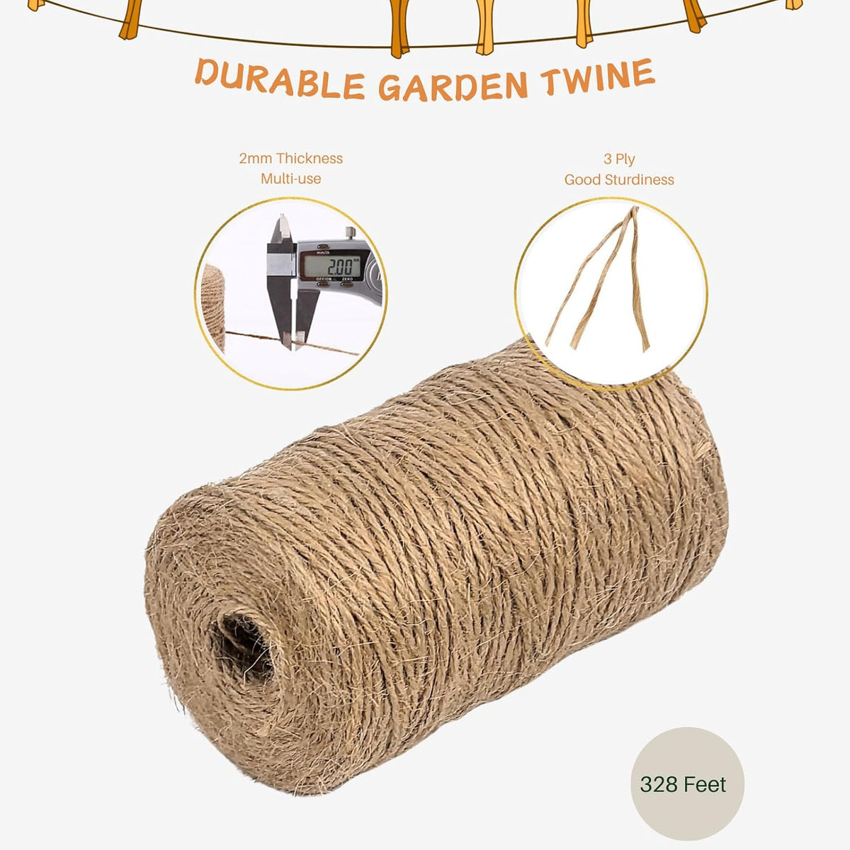 Jute Twine 2mm Thick - 328 Feet Brown Yarn, Natural Burlap String