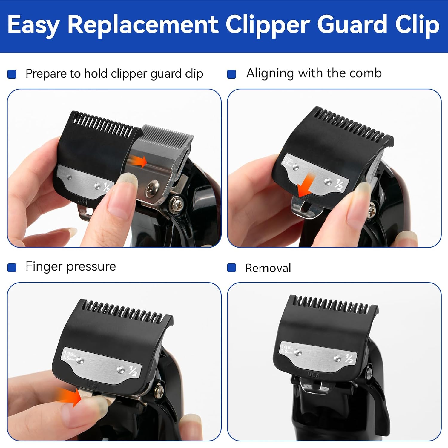 Replacement for 1/2 Wahl Clipper Guards Set, 1/16"1.5mm Metal Hair Clipper Guards Set for Professional Stylists and