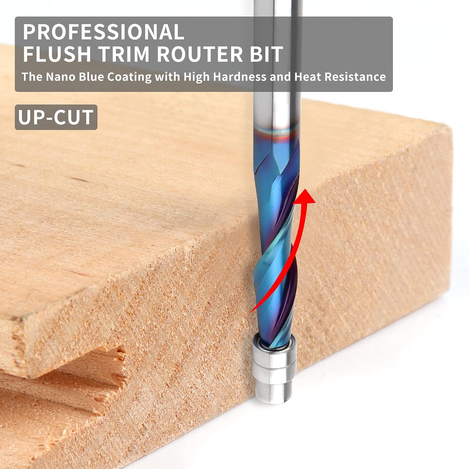Upcut Spiral Flush Trim Router Bit, 1/4 Inch Shank Solid Carbide Flush Trim Router Bits Spiral with Nano Coated by