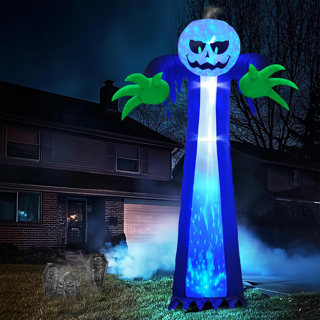 14 Ft Halloween Inflatable Pumpkin Ghost Decoration with Rotating LED Light | Waterproof Polyester, 3D Rotating