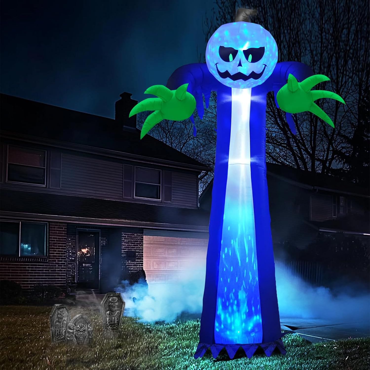 14 Ft Halloween Inflatable Pumpkin Ghost Decoration with Rotating LED Light | Waterproof Polyester, 3D Rotating