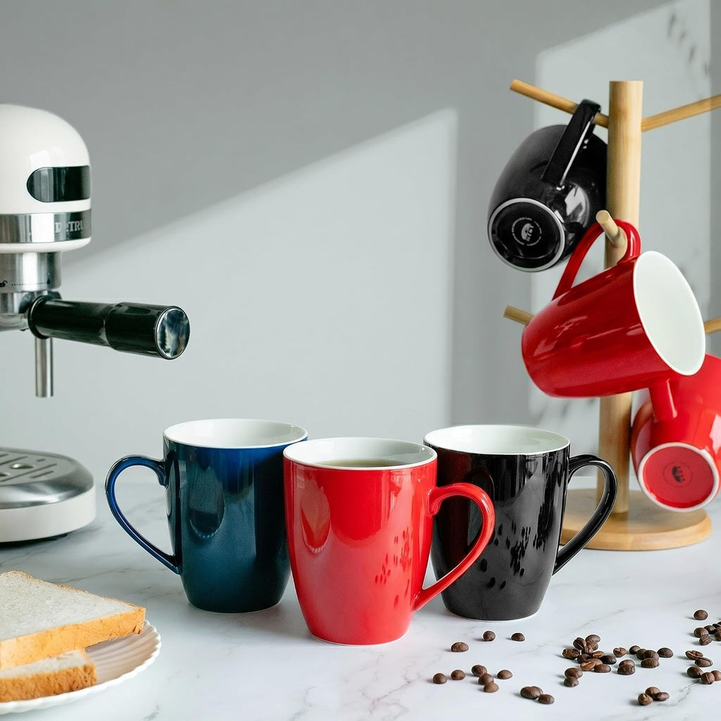 BTaT- Porcelain Coffee Mugs Set, 16 Ounces, 4 Pack, Red Ceramic Coffee Mugs with Handle, Restaurant Cups for Mocha