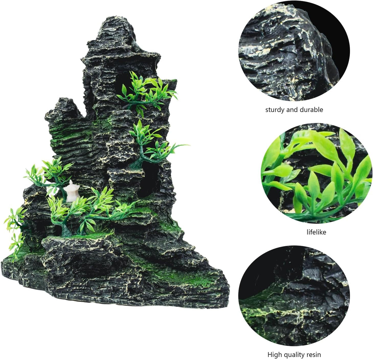 Large Aquarium Decor - Fish Tank Decorations with Mountain View Stone Ornament, Ideal for Betta, Snails, Turtle