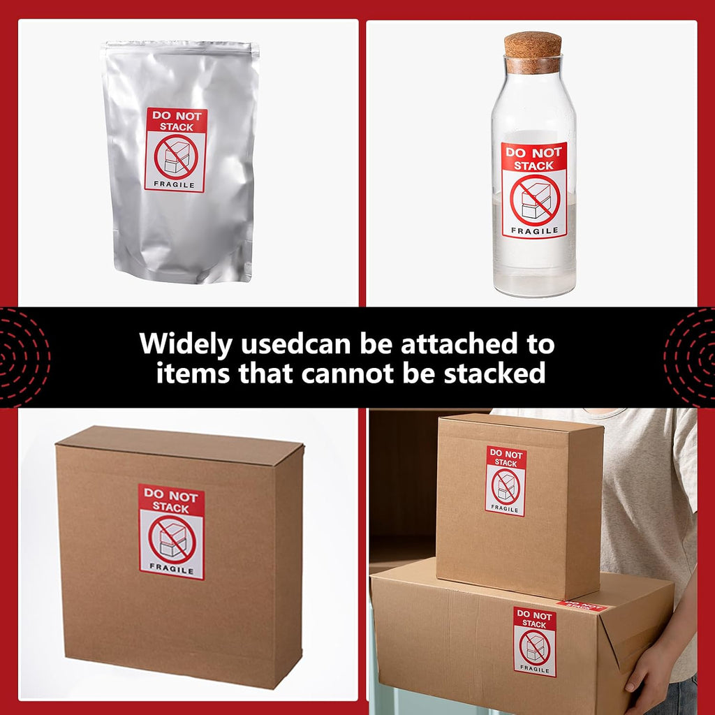 1 Rolls 3" x 4" 500 Labels Do Not Stack Stickers, Heavy Duty Warning Labels for Shipping Boxes, Fragile Packages &
