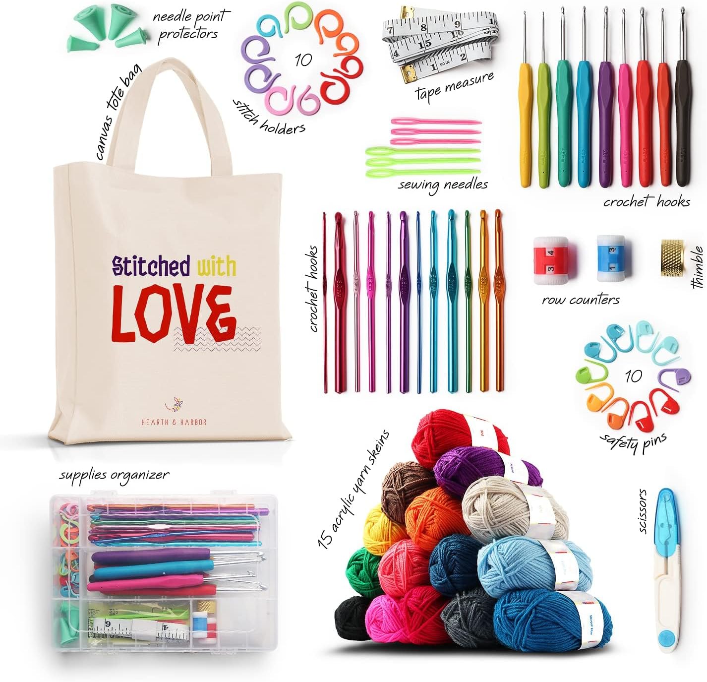 Crochet Kit for Beginners Adults and Kids, Knitting & Crochet Supplies Includes 1500 Yards Assorted Yarn, 21