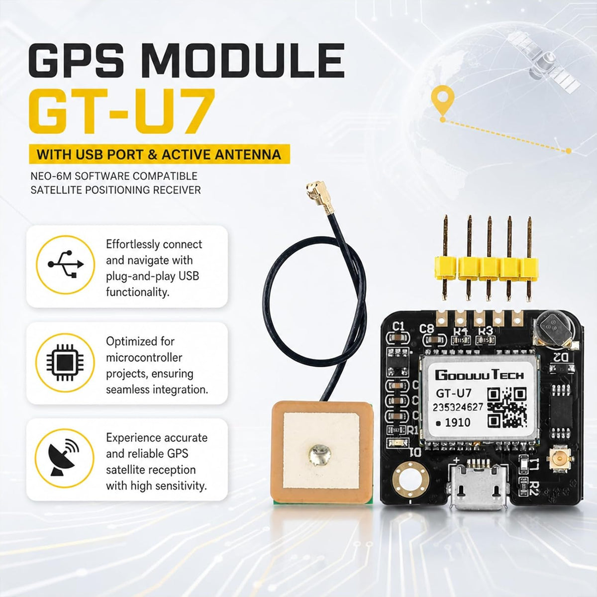 4-Pack GT-U7 GPS Module, USB Port, Active Antenna