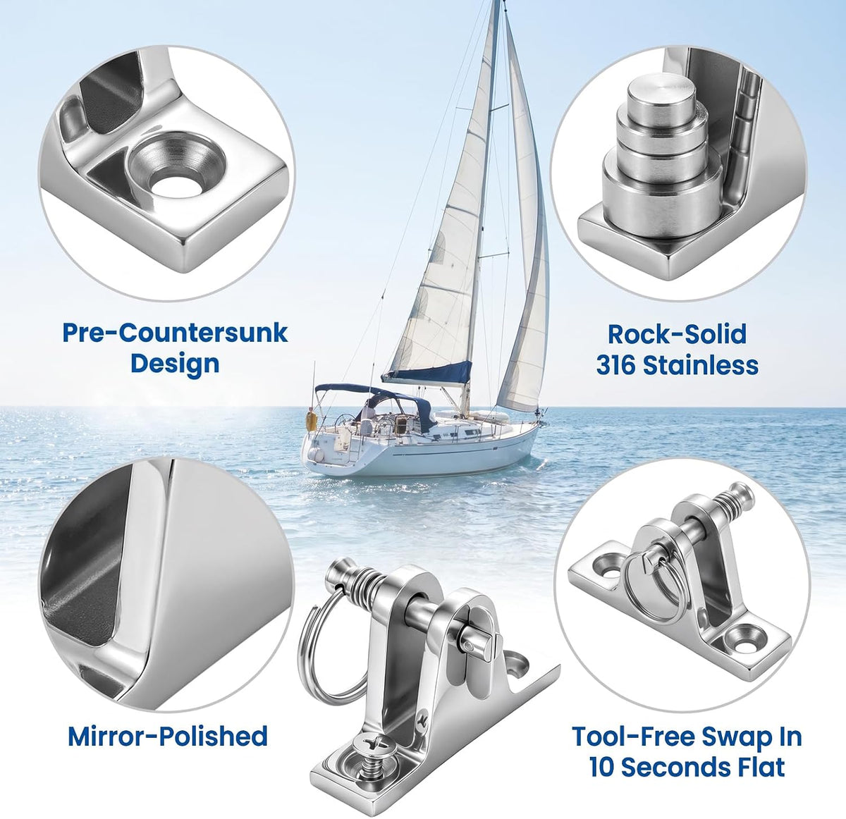 4 Pcs Bimini Top Deck Hinge,316 Stainless Steel Marine Hardware with Quick