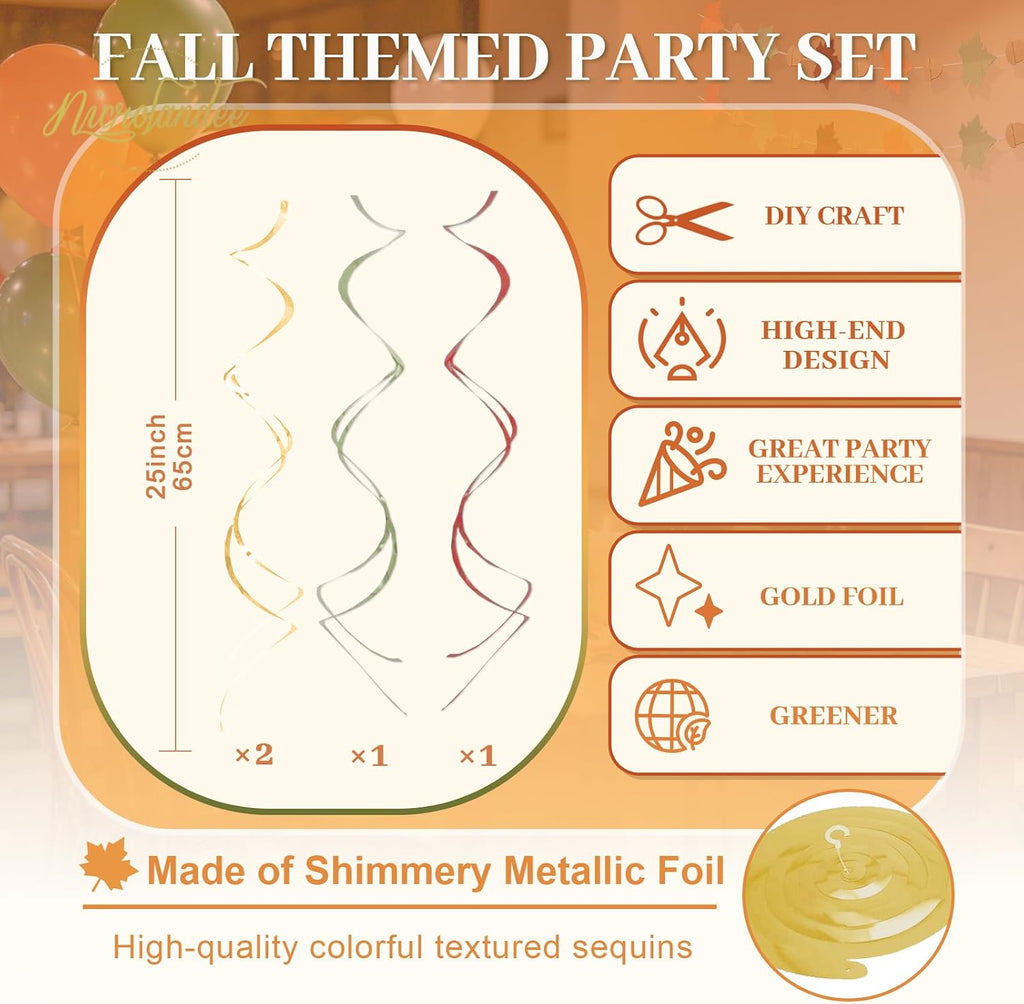 Fall Thanksgiving Decorations 20 PCS Maple Leaf Orange Decor | Tissue Pom Poms Paper Fans Lanterns Garland for