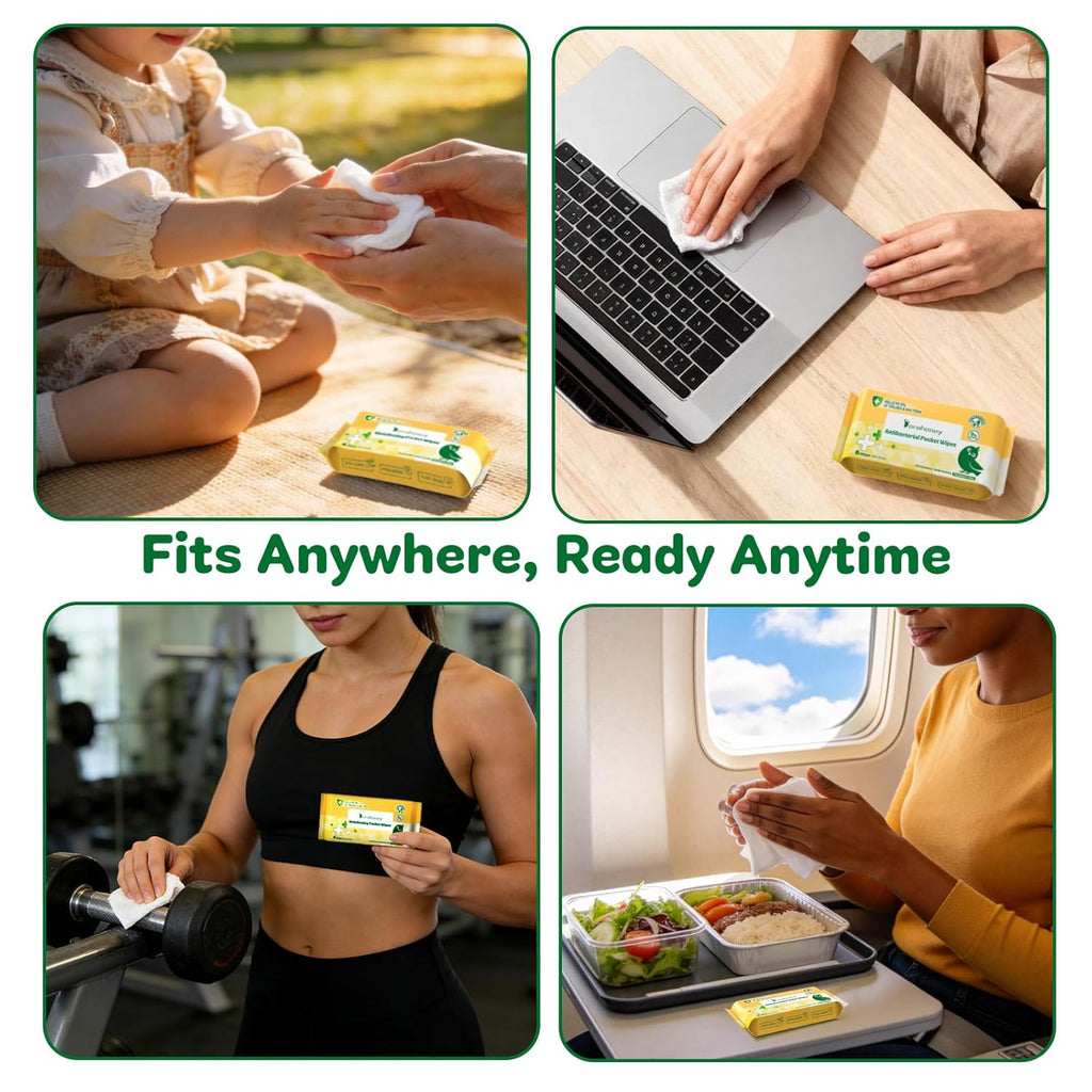 Travel Antibacterial Hand Wipes, 99% Water Hand Sanitizer Wipes, Safe for Sensitive Skin & Hypoallergenic Hand