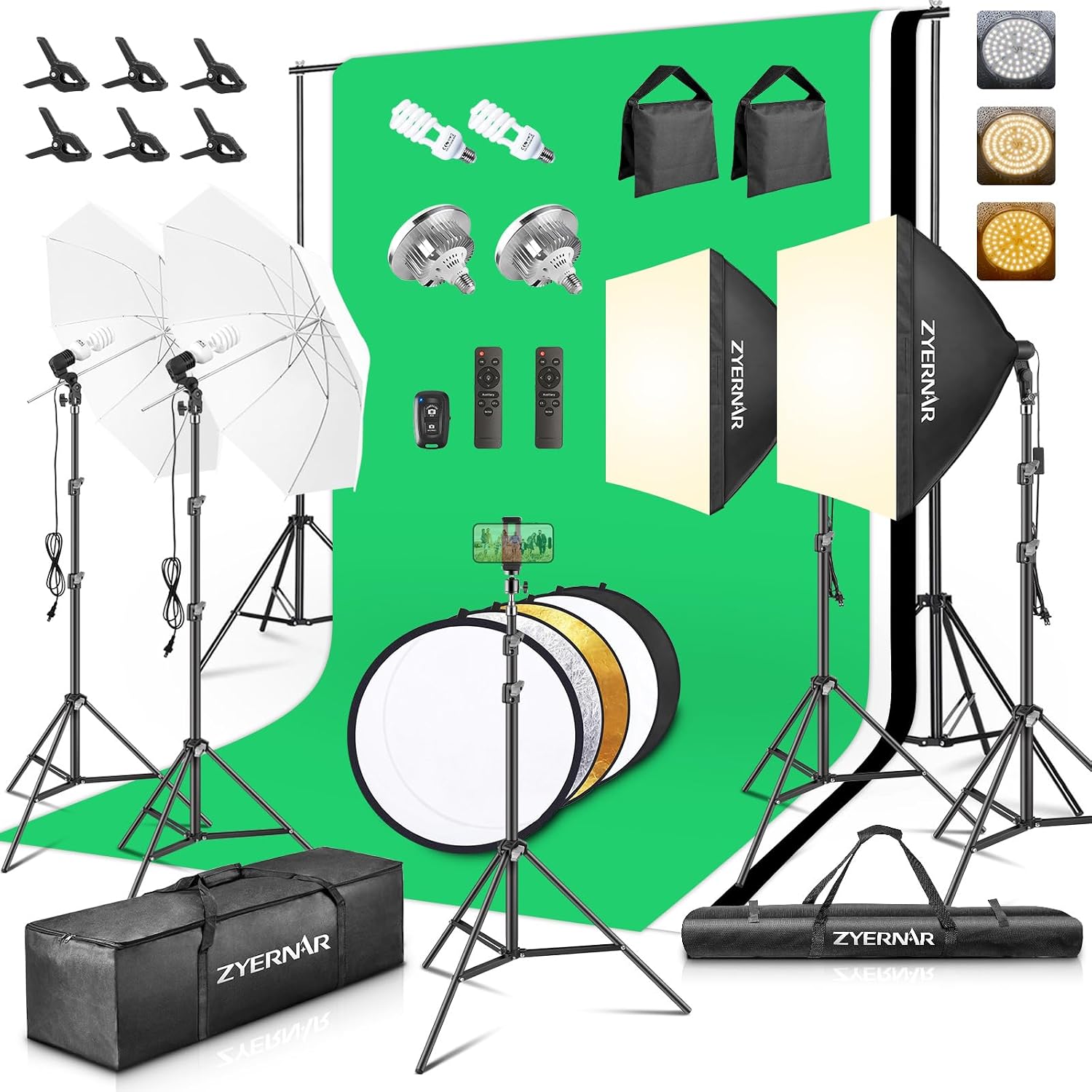 Photography Lighting kit with Backdrops, 8.5x10ft Backdrop Stands, Zyernar LED Bulbs Umbrella Softbox Continuous