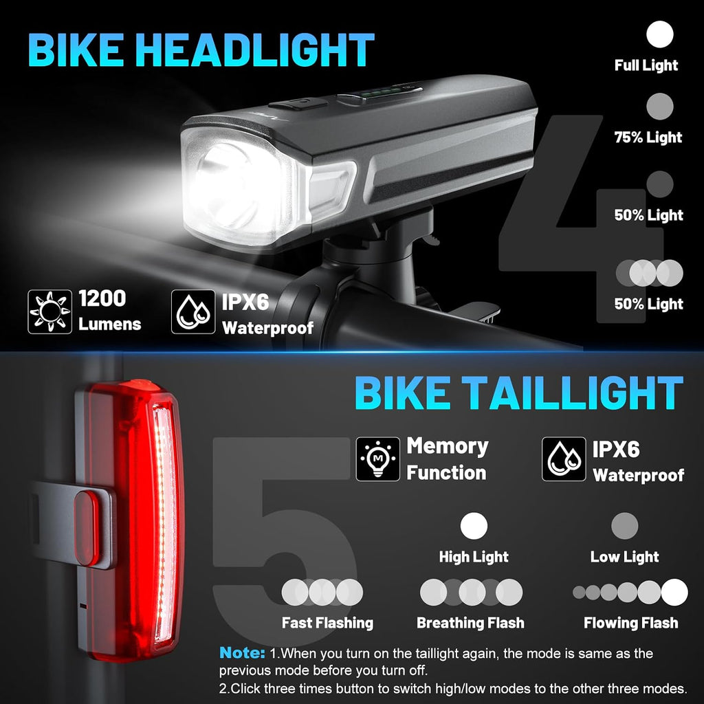 Bike Lights, Rechargeable Bike Front and Back Light for Night Riding