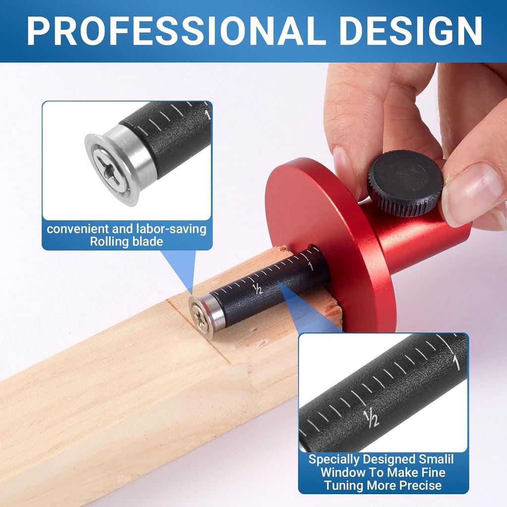 Wheel Marking Gauge with Micro-Adjustment – Precision Dovetail Marker for Woodworking, Dual MM/Inch Scale, Anti-Roll
