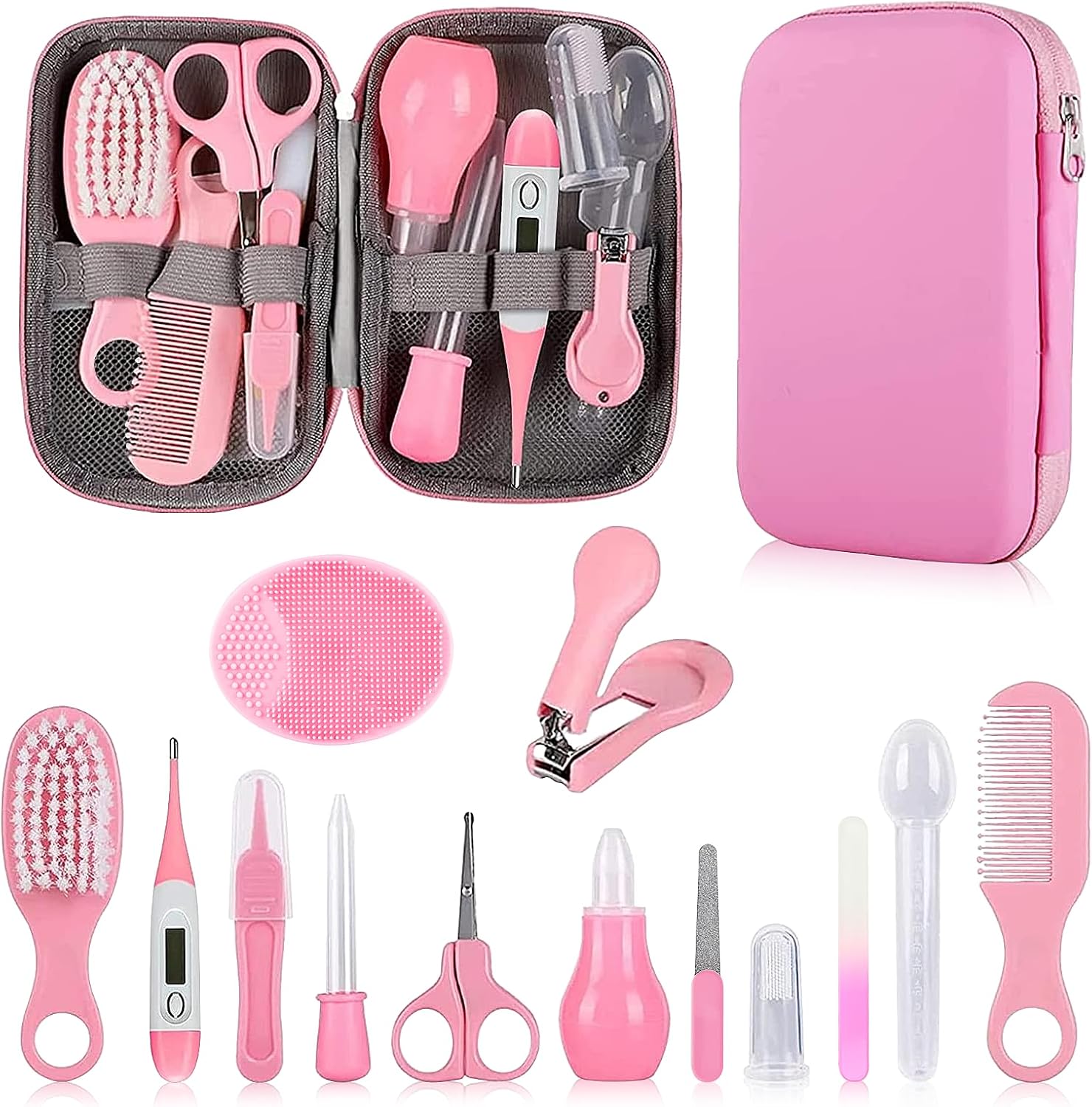 Baby Grooming Kit, Infant Safety Care Set with Hair Brush Comb Nail Clipper Nasal Aspirator,Baby Essentials Kit for