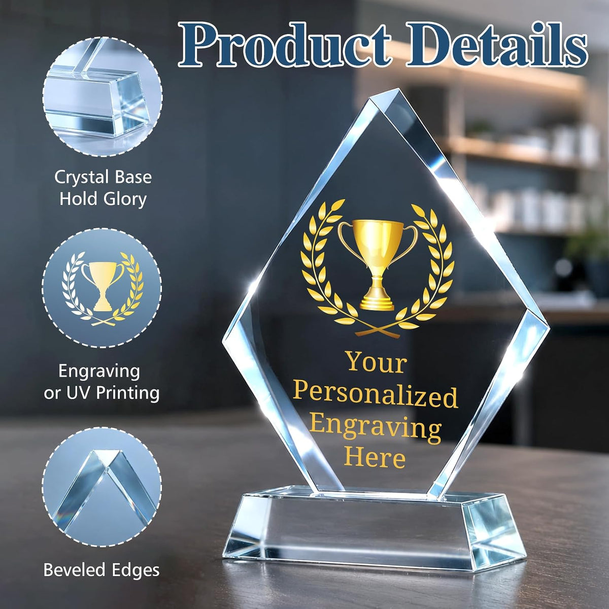 Personalized Crystal Trophy Award - Plaques Personalized Engraved - Coworker Employee Appreciation Gift, Anniversary