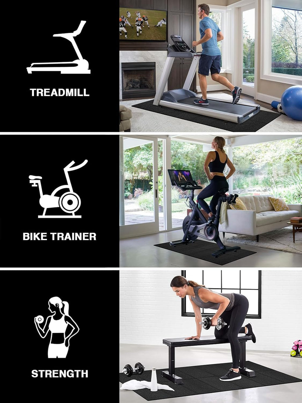 Treadmill Mat,70"x32",6mm Thickness Foldable Exercise Equipment Mat for Carpet Hardwood Floors, Compatible with