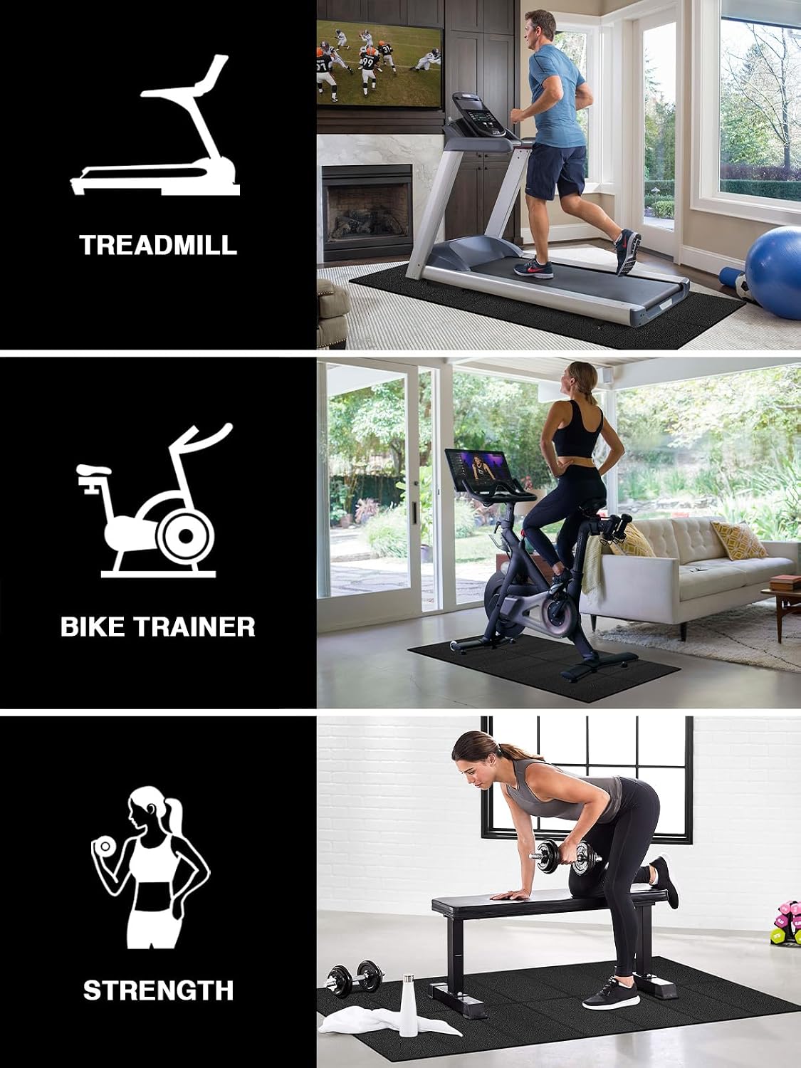 Treadmill Mat,70"x32",6mm Thickness Foldable Exercise Equipment Mat for Carpet Hardwood Floors, Compatible with