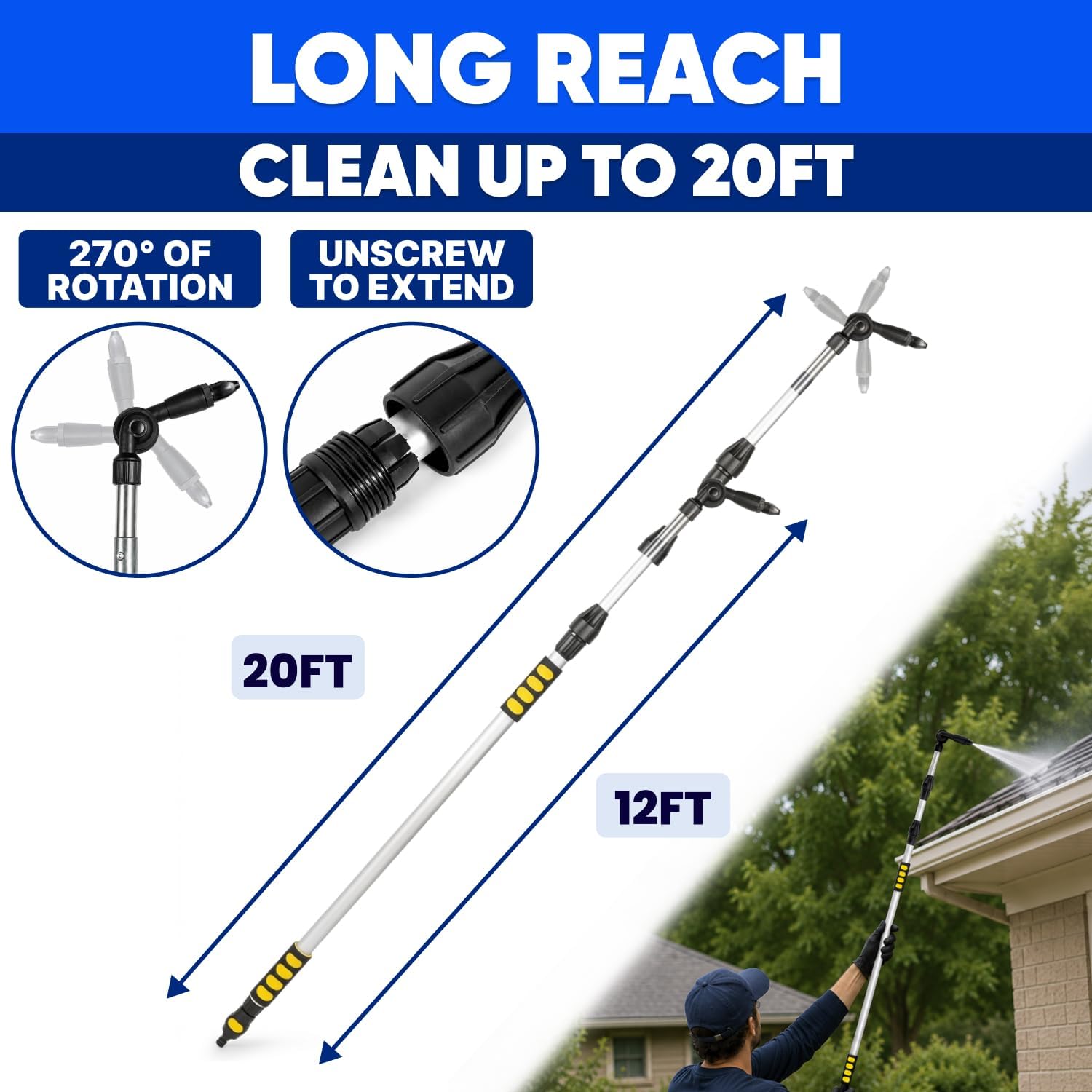 20ft Reach Telescopic Gutter Cleaning Tools from the Ground – Rain Gutter Cleaner with Heavy Duty Bendable Wand, Hose