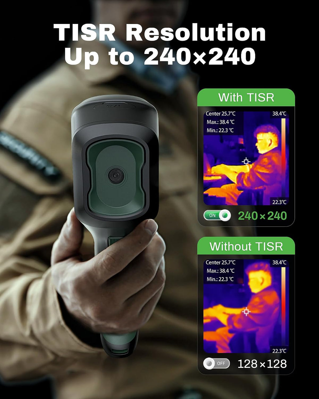 H128 Handheld Thermal Camera, 240 x 240 TISR Resolution, 24h Battery Life Thermal Imaging Camera, 25 Hz Infrared