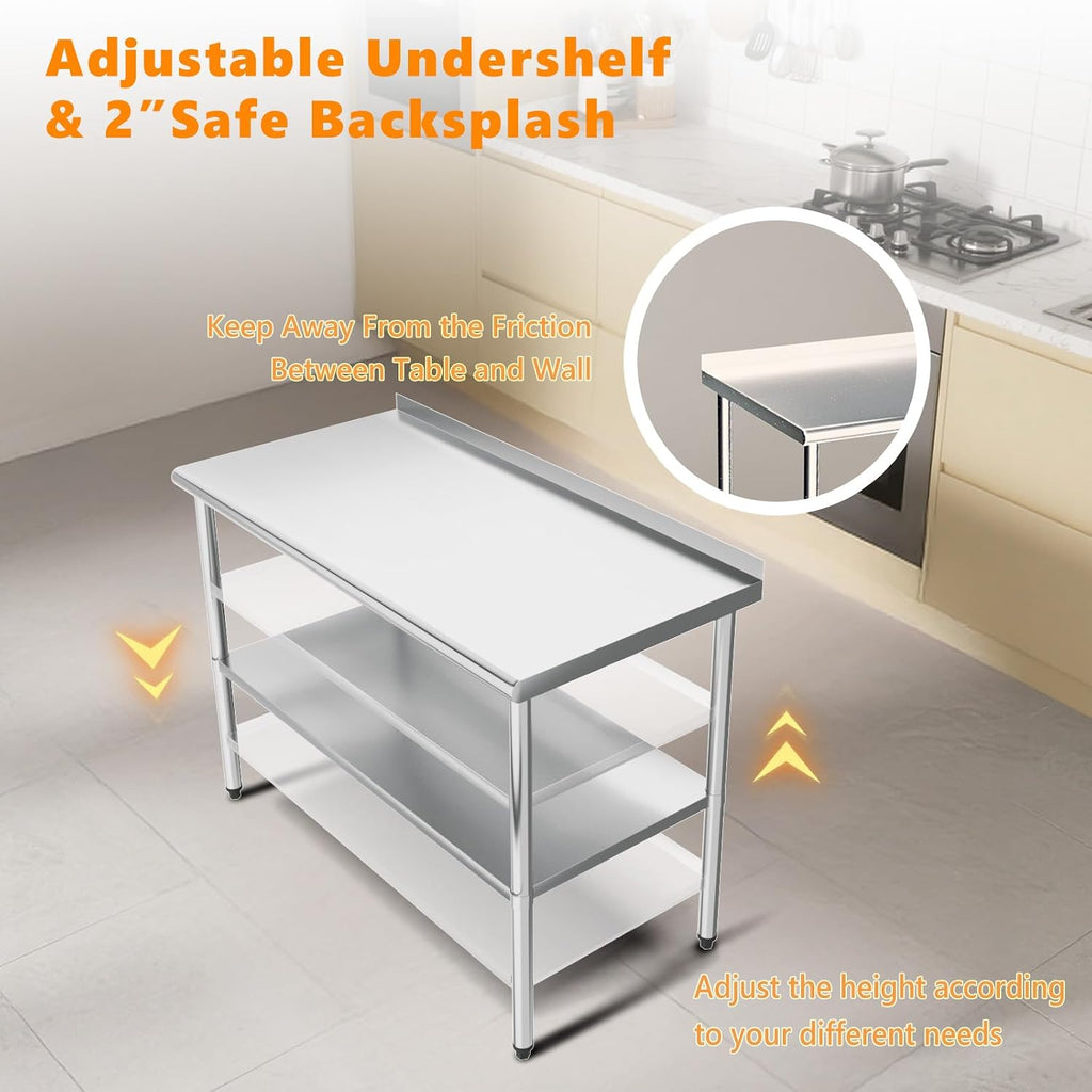 48'' x 24'' Stainless Steel Table for Prep & Work,Commercial Worktables & Workstations, NSF Heavy Dut Metal Table