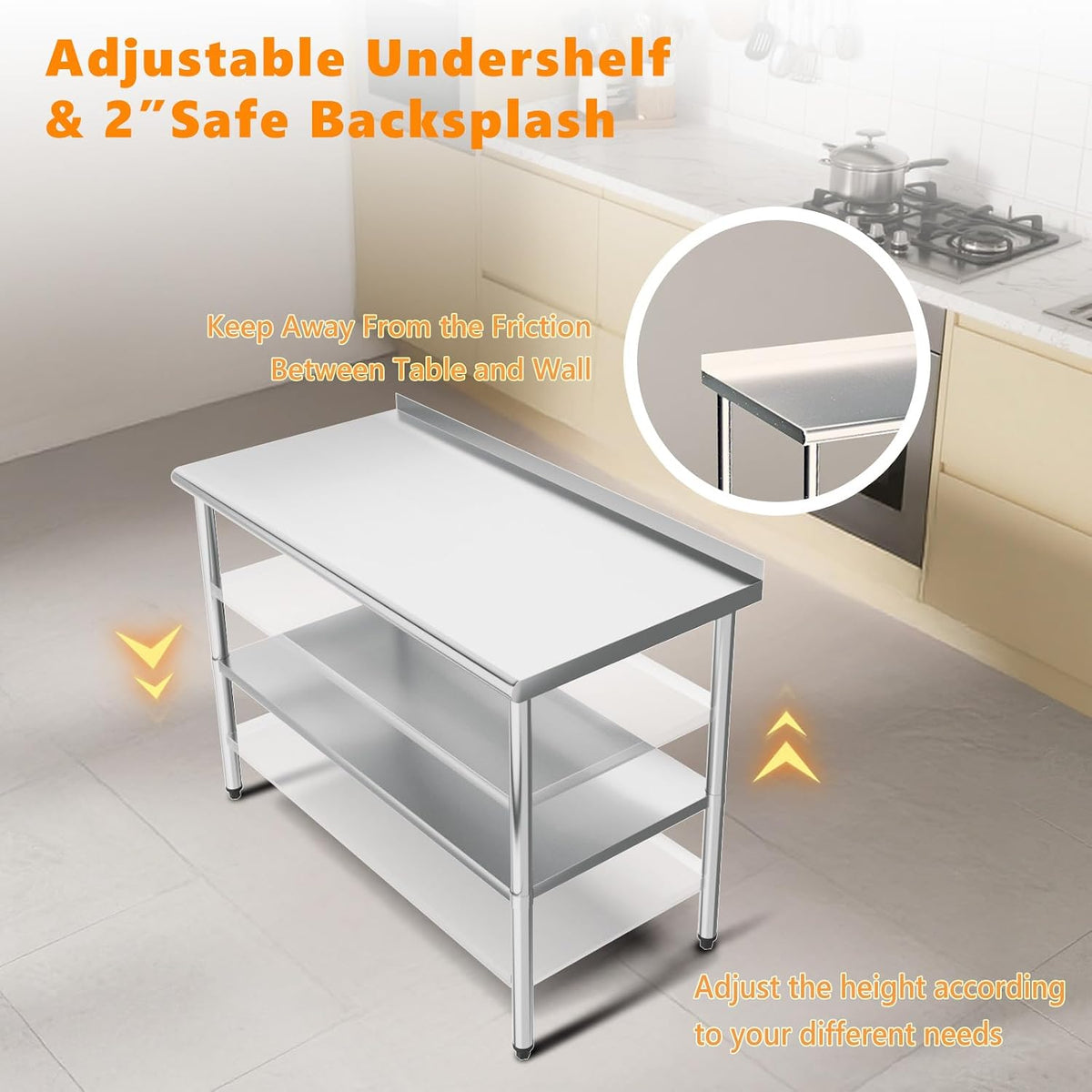 48'' x 24'' Stainless Steel Table for Prep & Work,Commercial Worktables & Workstations, NSF Heavy Dut Metal Table