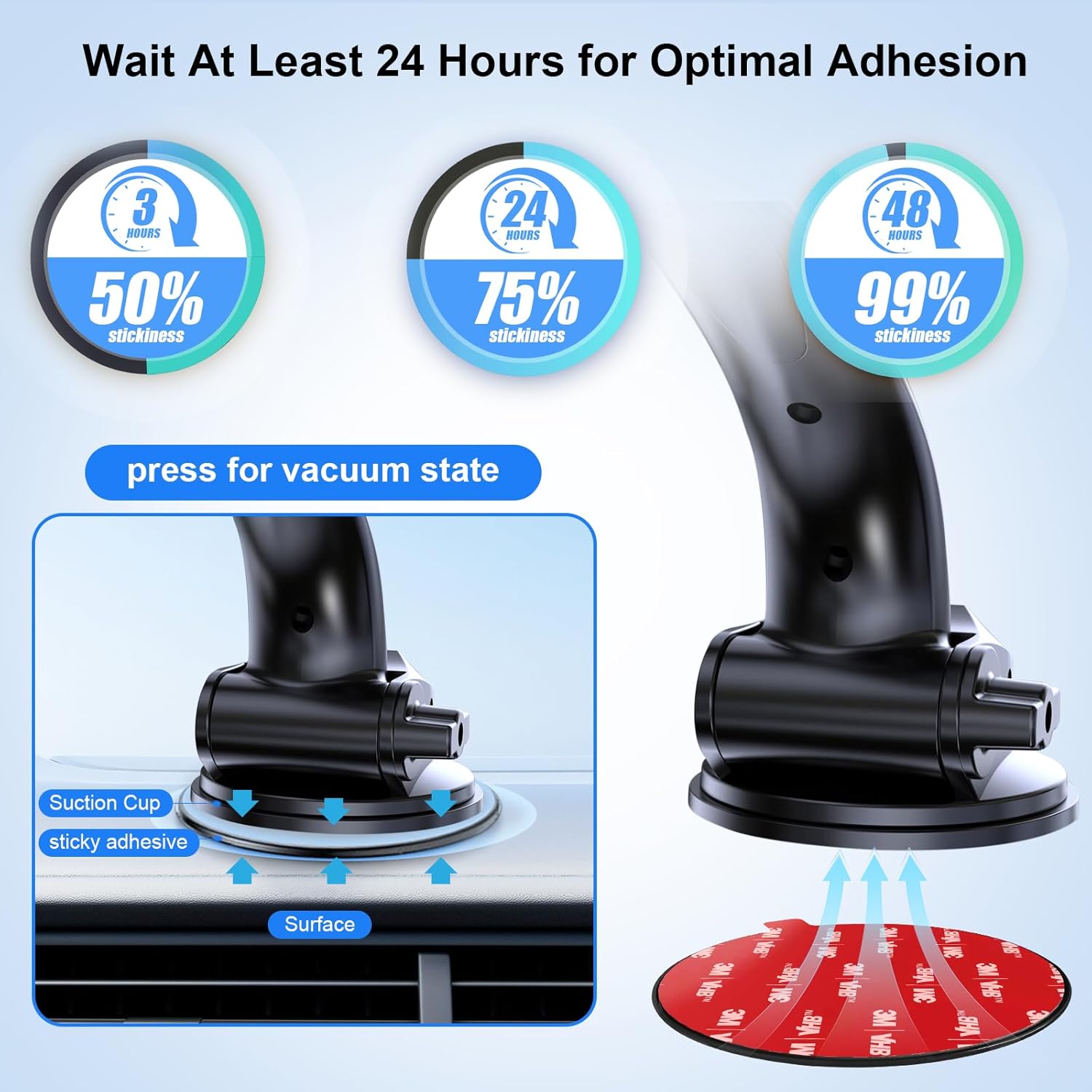 Dashboard Pad Mounting Disk for Suction Cup Phone Mount, 3.2" (82mm) 3M Car Sticky Base Plate for Phone Holder, Dash