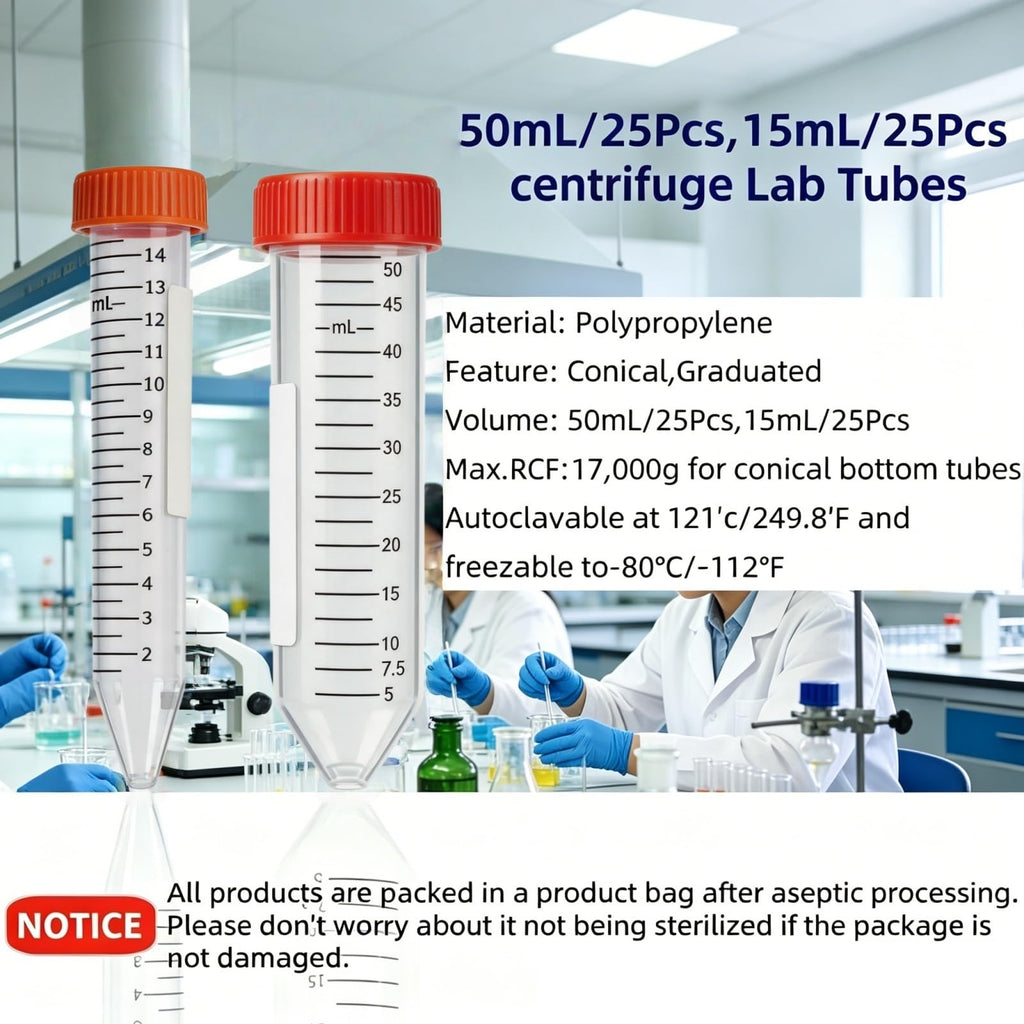 15ml Conical Centrifuge Tubes,25-Pack Sterile Polypropylene Test Tubes with Leak-Proof Screw Caps & Graduated Marks
