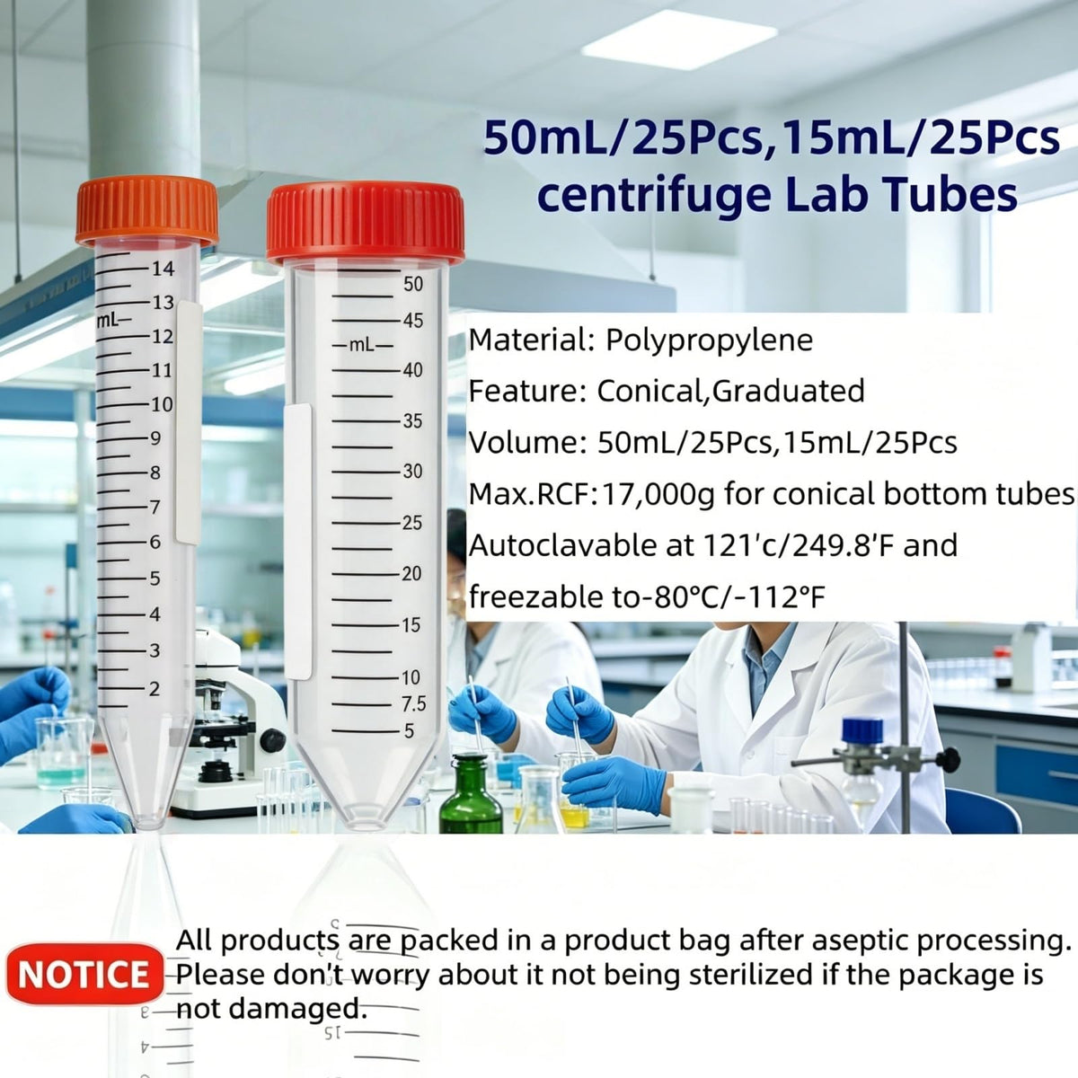 15ml Conical Centrifuge Tubes,25-Pack Sterile Polypropylene Test Tubes with Leak-Proof Screw Caps & Graduated Marks