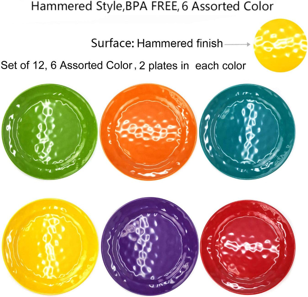 Melamine Plates set -10inch 12pcs 100% Melamine Dinner Plates for Everyday Use, Break-resistant and Lightweight