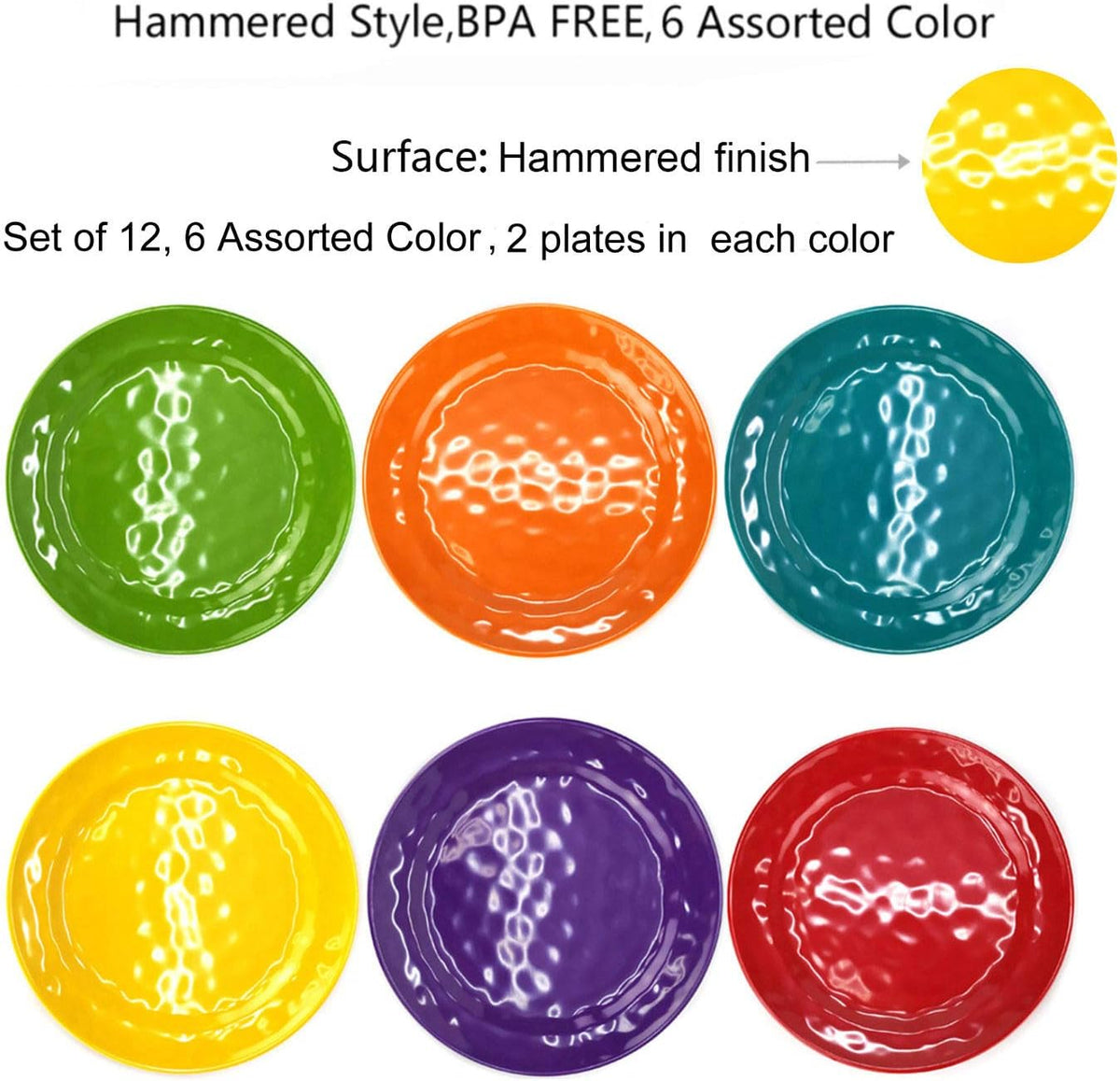 Melamine Plates set -10inch 12pcs 100% Melamine Dinner Plates for Everyday Use, Break-resistant and Lightweight