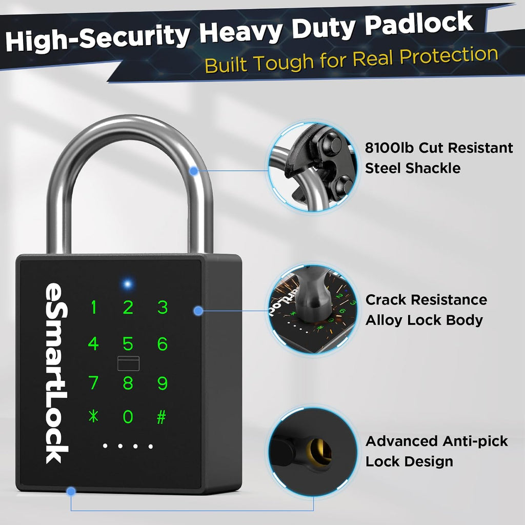 Heavy Duty Smart Padlock,Outdoor Combination Padlock with Key Code RFID | IP67 Waterproof Padlock Anti-Cut Shackle