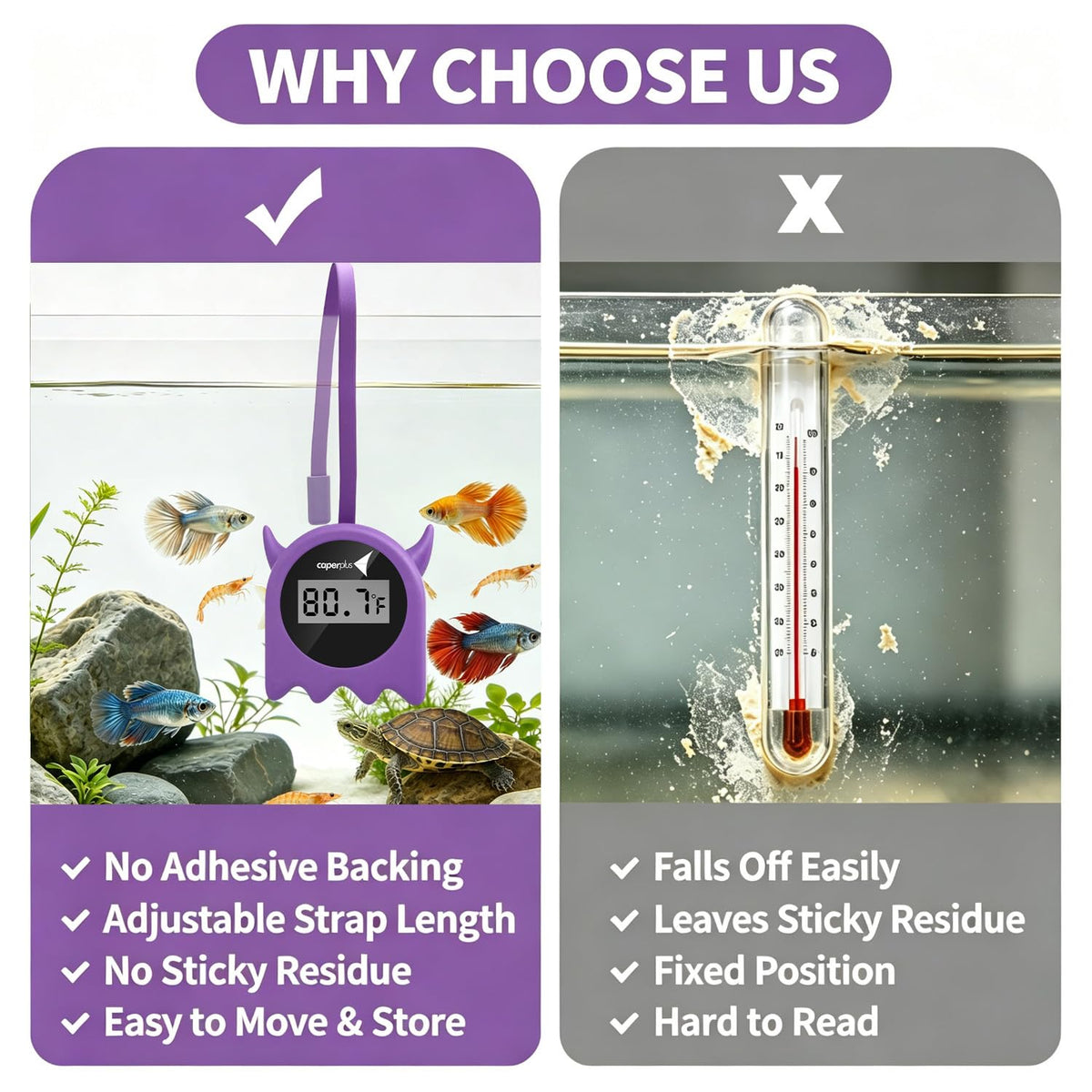 Aquarium Thermometer Flexible fold Hang on Fish Tank Thermometer