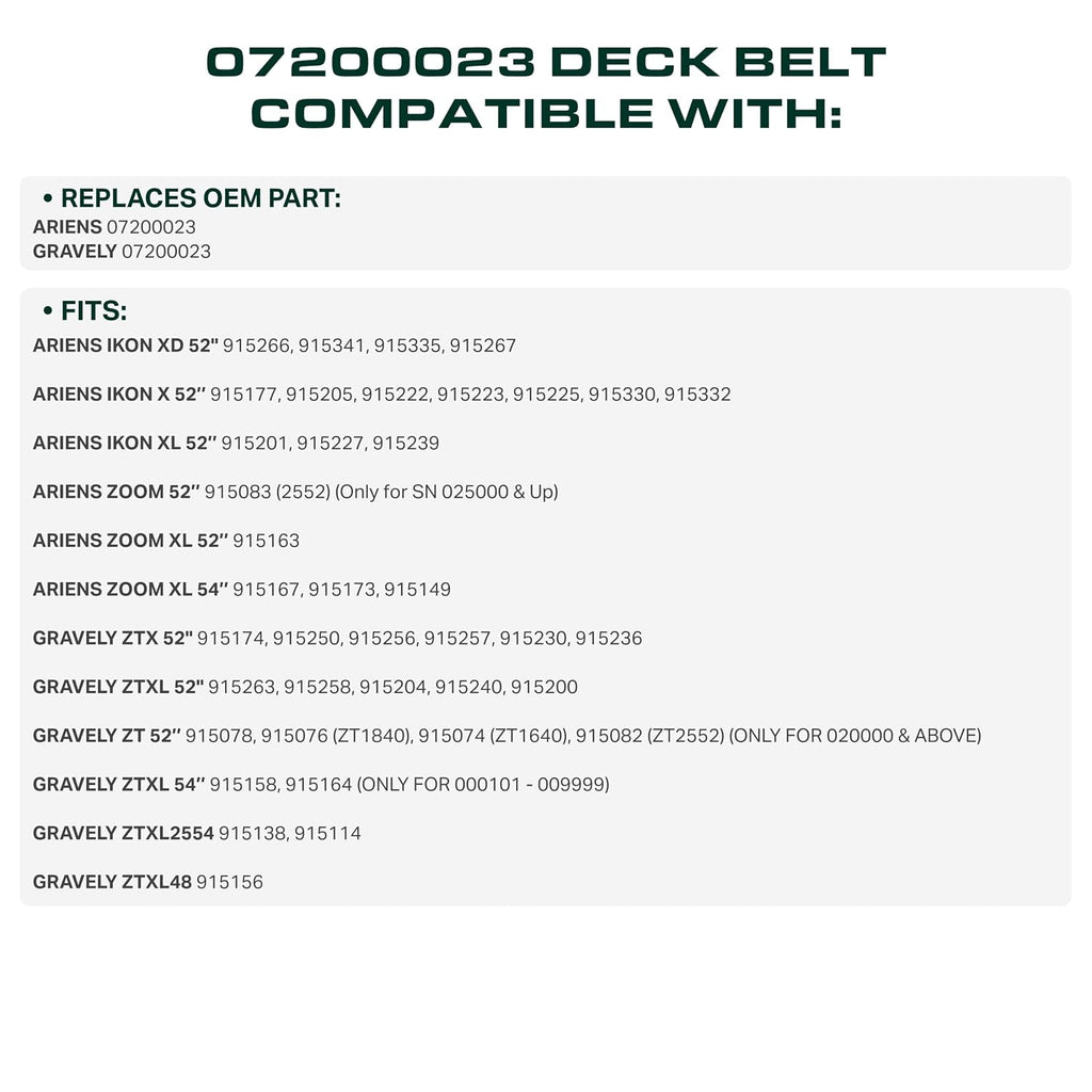 UDC Parts 07200023 Ariens Gravely Deck Belt Replacement, 1/2"×145.5" Aramid