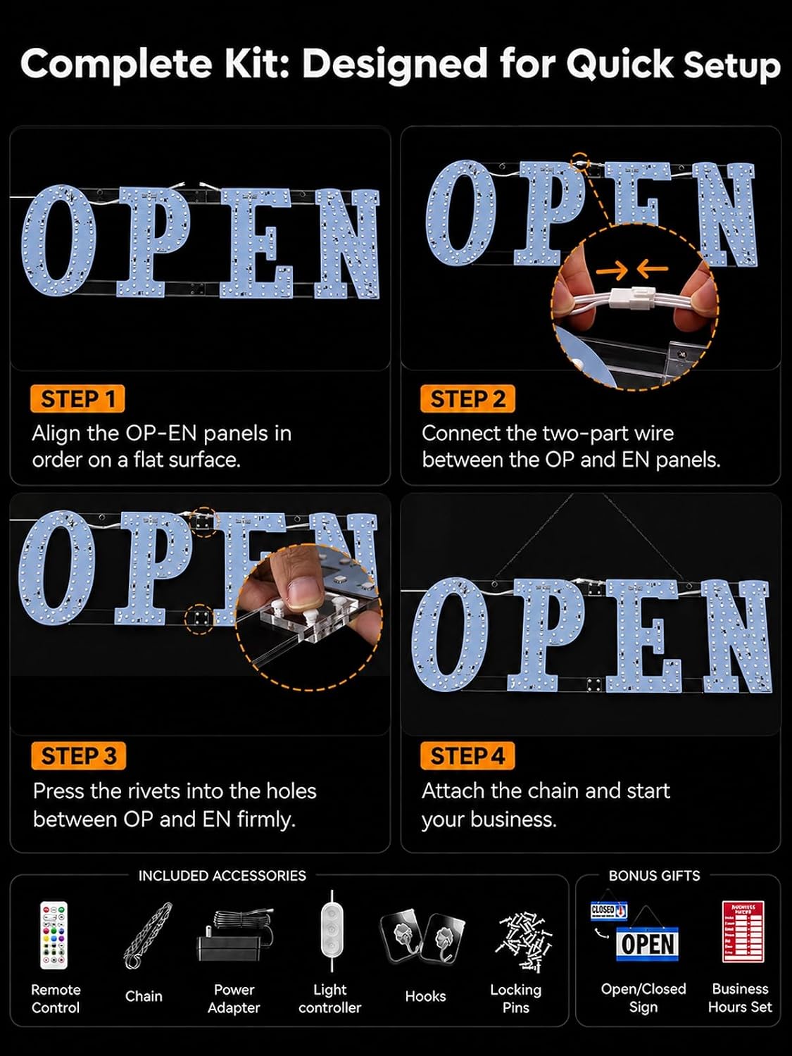 32"x10" RGB Led Open Sign for Business with Smart App & Remote Control