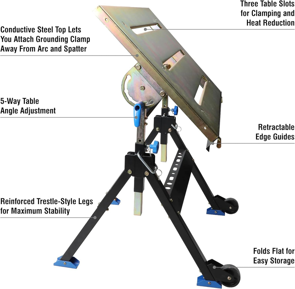 Adjustable Welding Table with Wheels Portable Steel Stand Workbench 30 in. x 20 in.