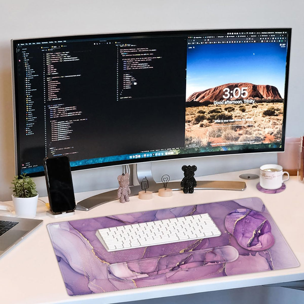 4-in-1 Gaming Mouse Pad Wrist Support Set，Desk Pad + Mouse Pad with Wrist Rest + Keyboard Wrist Rest + Coaster