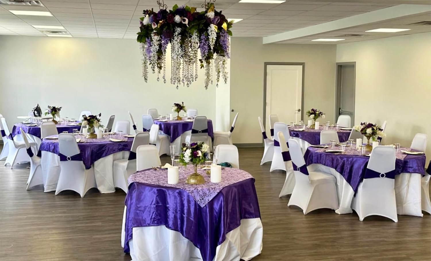 Purple Chair Sashes Bows - 50PCS Stretch Spandex Chair Sashes Bands with Buckles Slider Universal Elastic Chair Ties