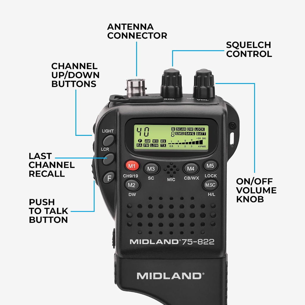 75-822 Handheld CB Radio & Mobile CB Radio – Walkie Talkie with 40 Channels, NOAA Weather Alerts, Long Range