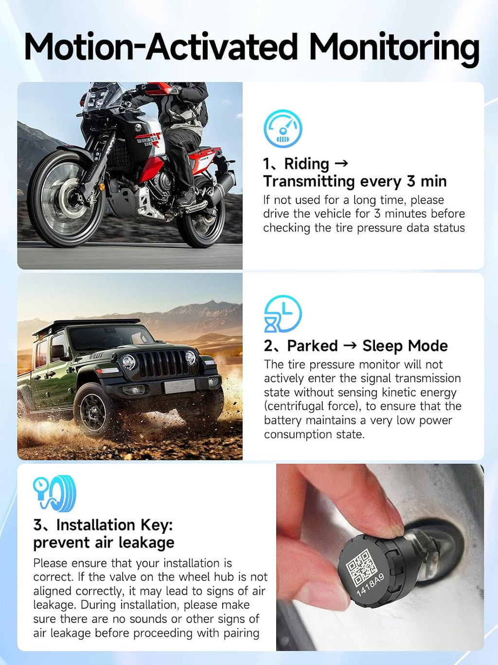 Tire Pressure Monitoring System TPMS Sensors Set of 4 for RV Cars | Wireless Bluetooth Tire Pressure Caps, Auto