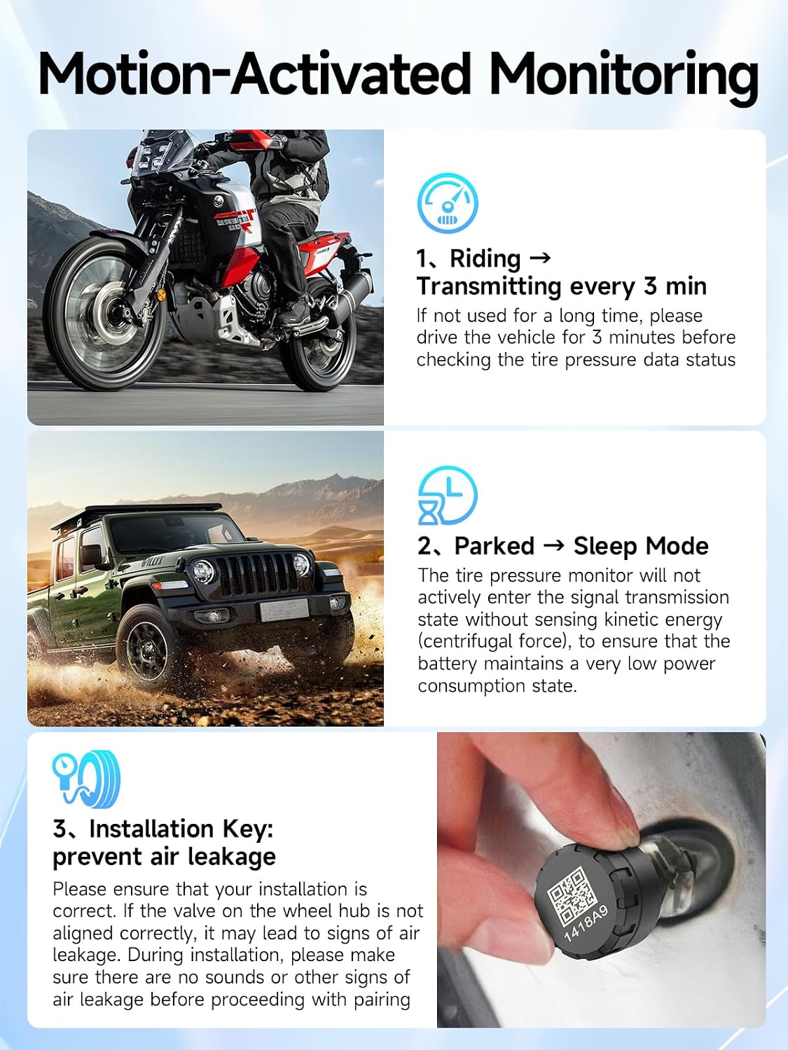 Tire Pressure Monitoring System TPMS Sensors Set of 4 for RV Cars | Wireless Bluetooth Tire Pressure Caps, Auto