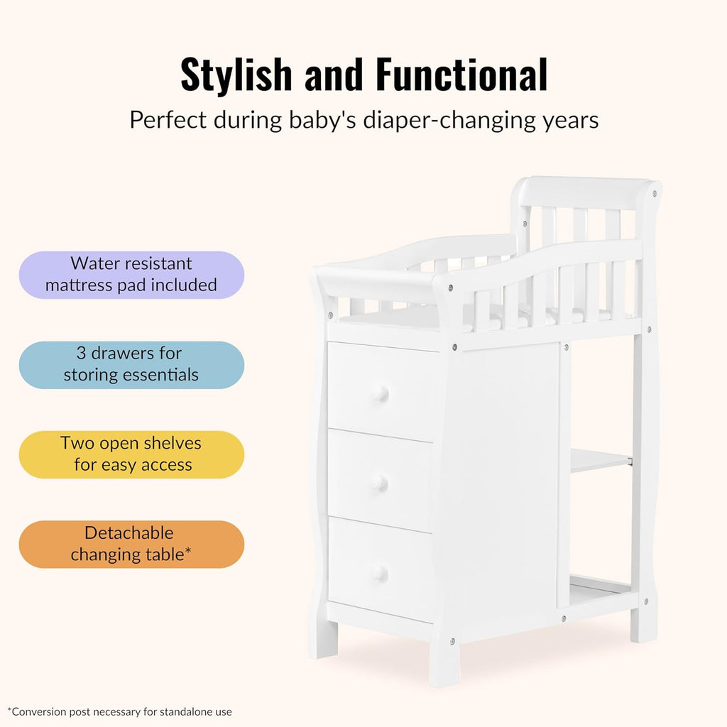 Jayden 4‑in‑1 Mini Convertible Baby Crib & Changer with Storage in White, Pinewood, GreenGuard Gold & BSA, 1”