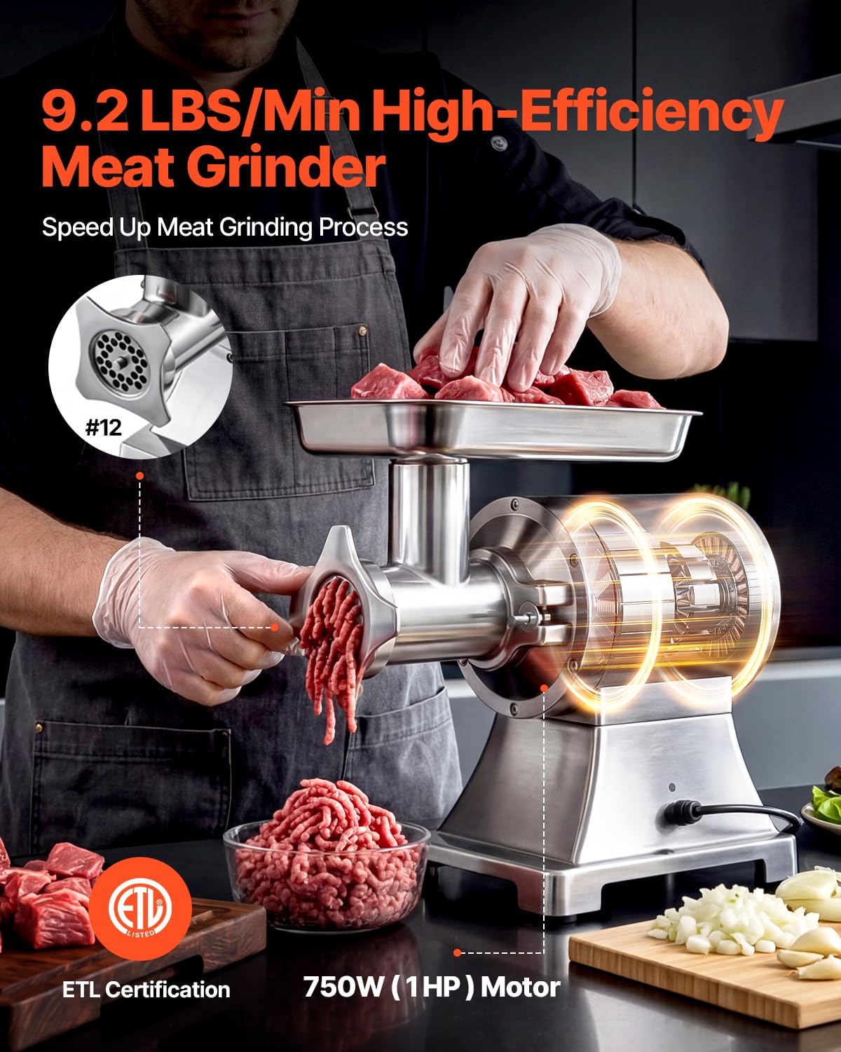 Commercial Meat Grinder, 550LB/h 1100W Electric Meat Mincer, ETL Approved Heavy Duty Industrial Meat Mincer Machine