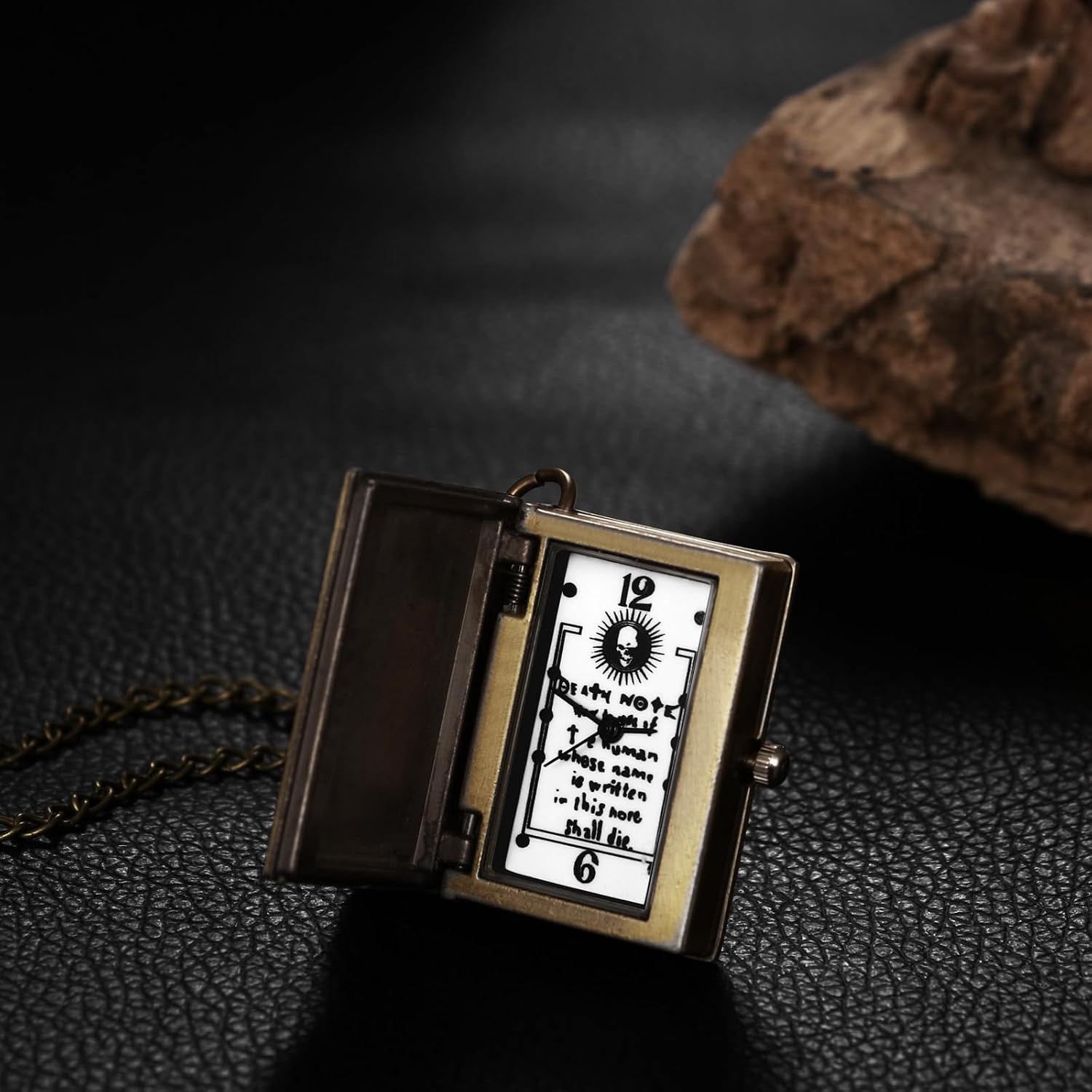 Pocket Watches for Men: Vintage Death Note Bronze Skull Dial Quartz Halloween Notebook Locket Pendant Square Case