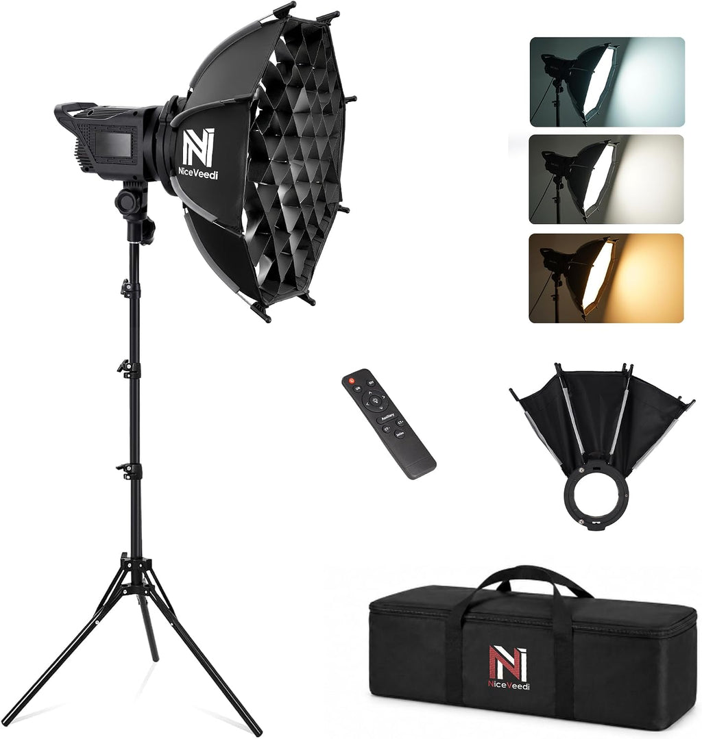 Softbox Lighting Kit, 2700-6500K LED Photography Lighting with 16.5” Quick-Release Softbox/Bowens Mount/Cooling