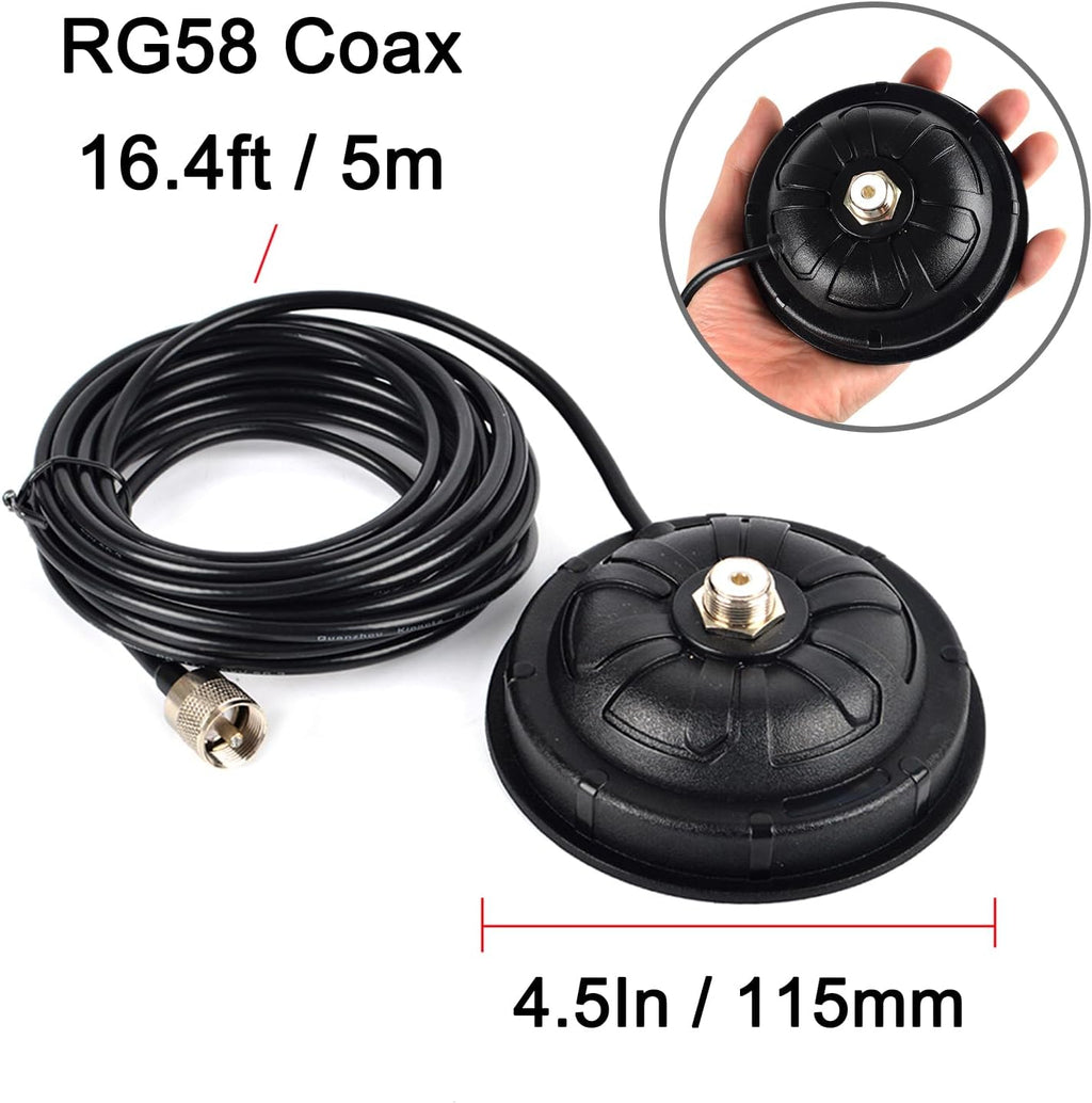 4.5 Inch SO239 Mobile Magnetic Antenna Mount W/16.4 ft.RG58 Cable