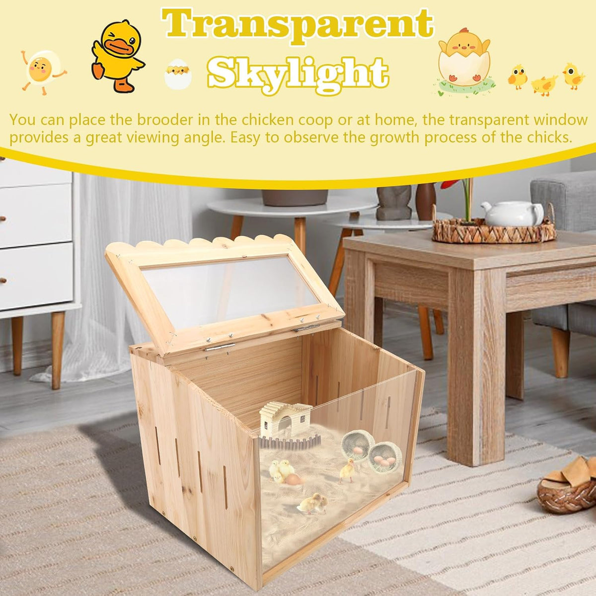 Chicken Brooder Box, Large Wooden Brooder Box for Chicks, Chick Brooder Baby Chicken Supplies, Animal Playpen with